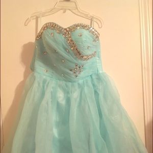 Strapless blue homecoming dress